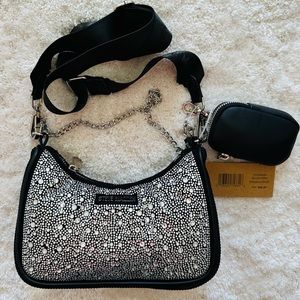 STEVE MADDEN BTAMELA STUD CROSSBODY BAG SHOULDER PURSE TOP HANDLE SILVER…